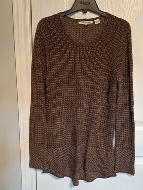 eight eight eight Cotton Brown Waffle Knit Crewneck Sweater Dress